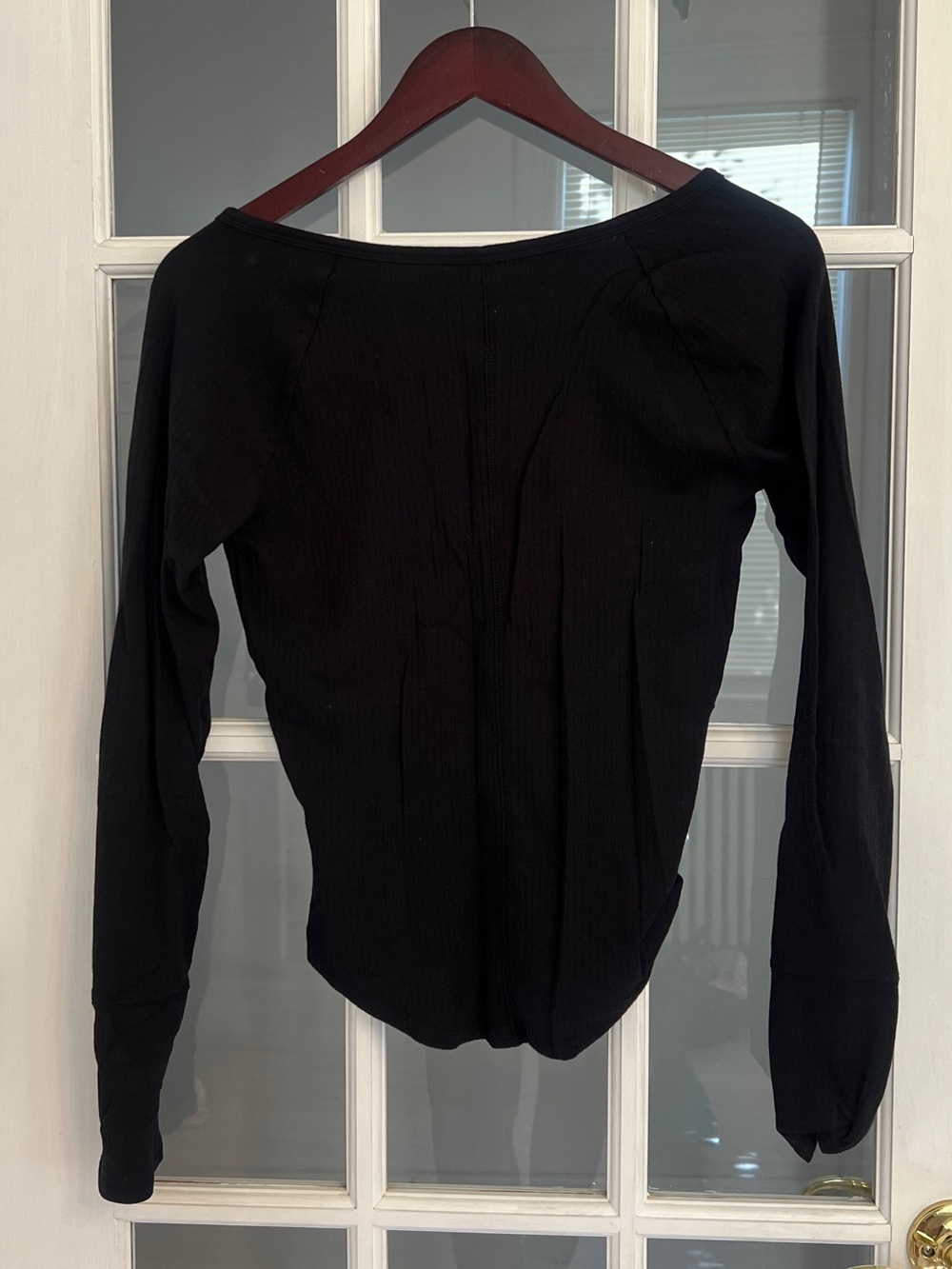 INTIMATELY FREE PEOPLE Women's Black Split Neck Long Sleeve Top Size L - Picture 2 of 5